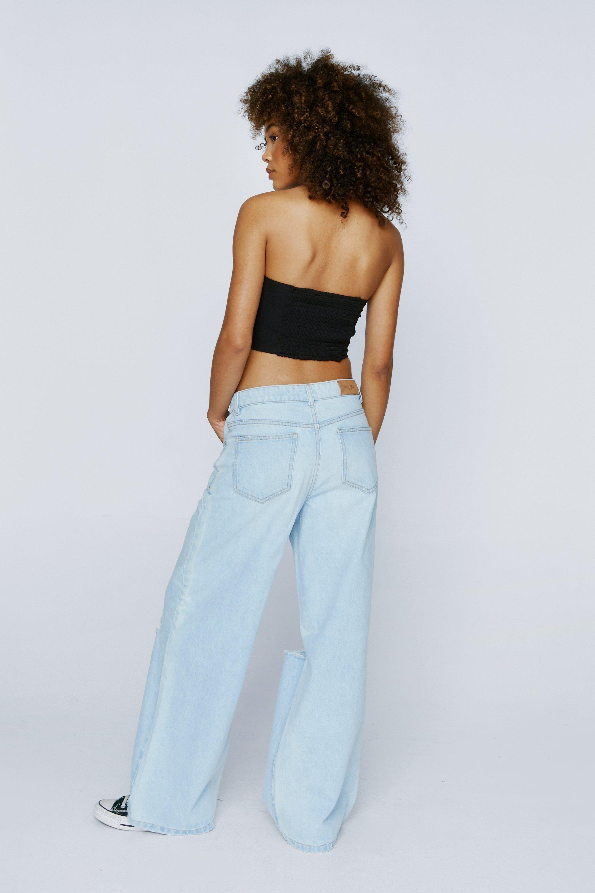 Petite Busted Knee Denim Wide Leg Baggy Jean | Nasty Gal